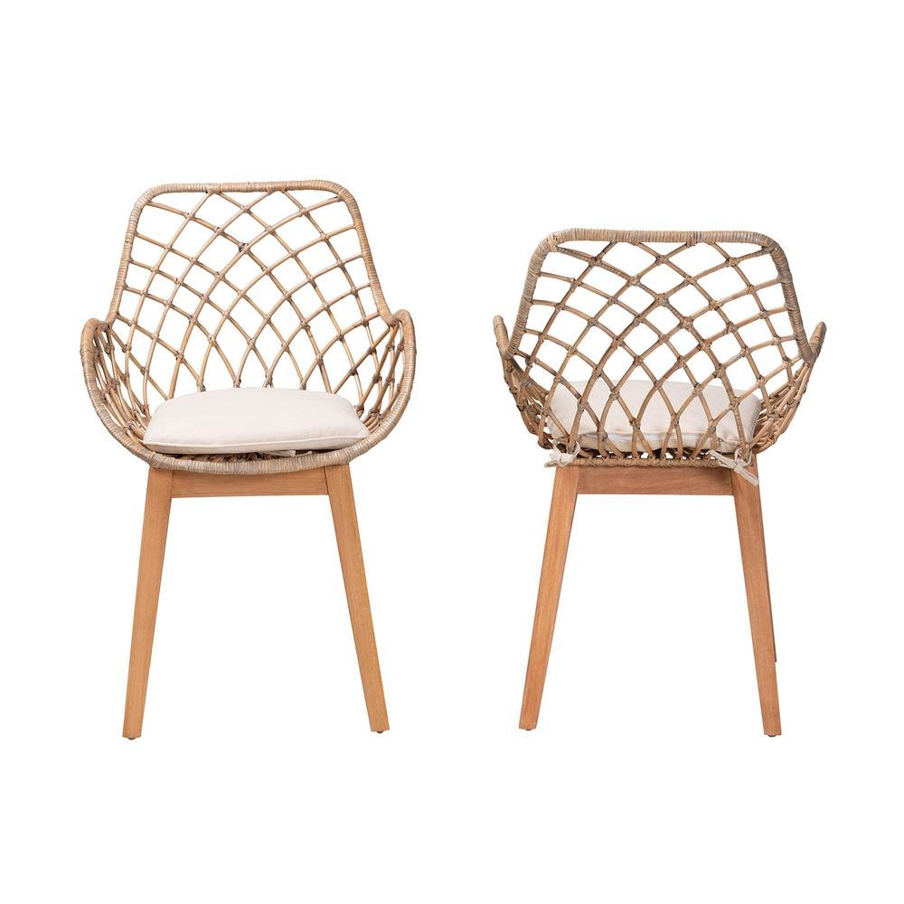 Natural Brown Finished Wood 2-Piece Dining Chair Set