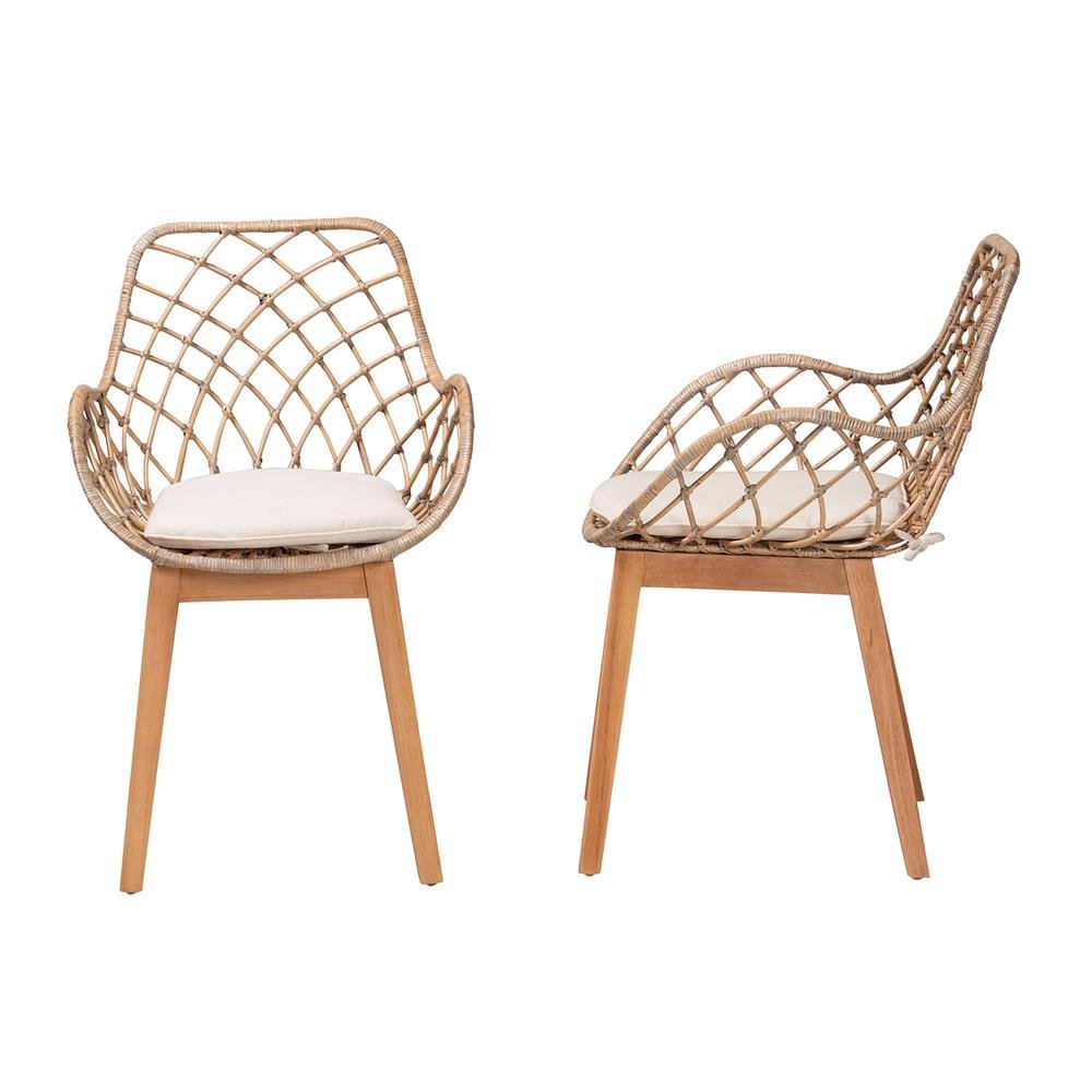 Natural Brown Finished Wood 2-Piece Dining Chair Set