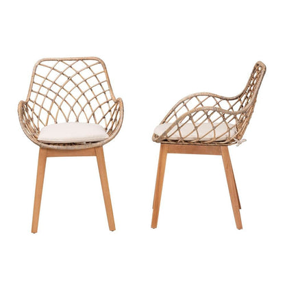 Natural Brown Finished Wood 2-Piece Dining Chair Set