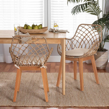 Natural Brown Finished Wood 2-Piece Dining Chair Set