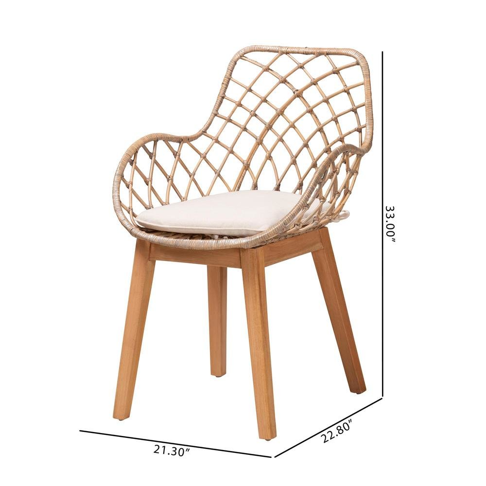 Natural Brown Finished Wood 2-Piece Dining Chair Set