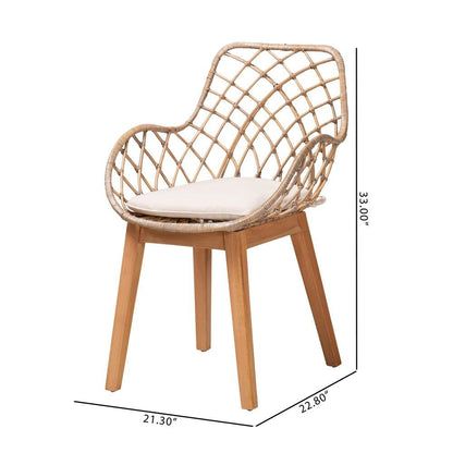 Natural Brown Finished Wood 2-Piece Dining Chair Set
