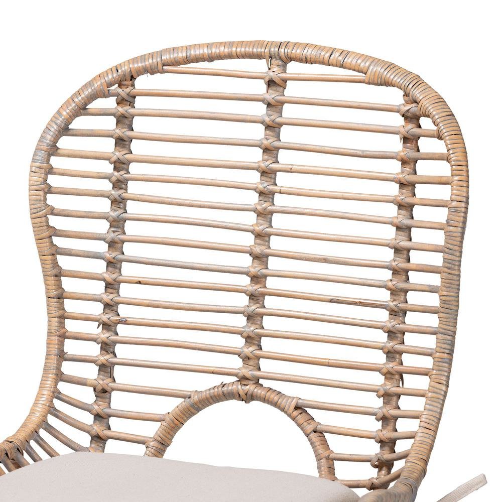 Bohemian Greywashed Rattan and Black Metal 2-Piece Dining Chair Set