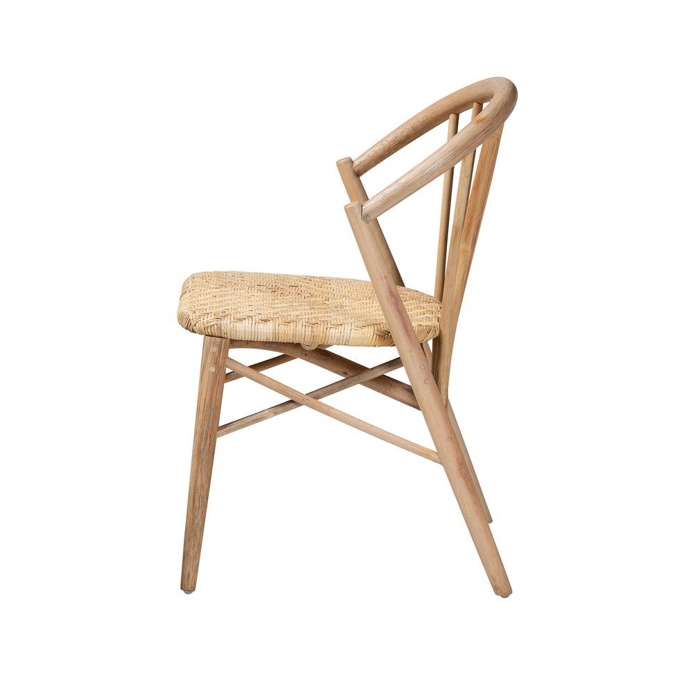 Natural Brown Finished Wood and Rattan Dining Chair