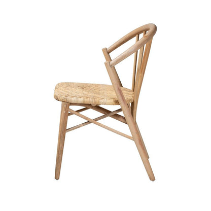 Natural Brown Finished Wood and Rattan Dining Chair