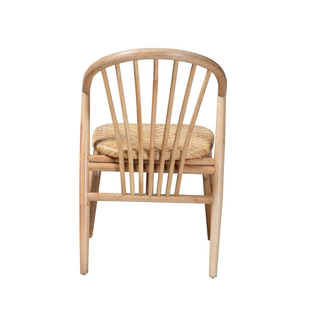 Natural Brown Finished Wood and Rattan Dining Chair