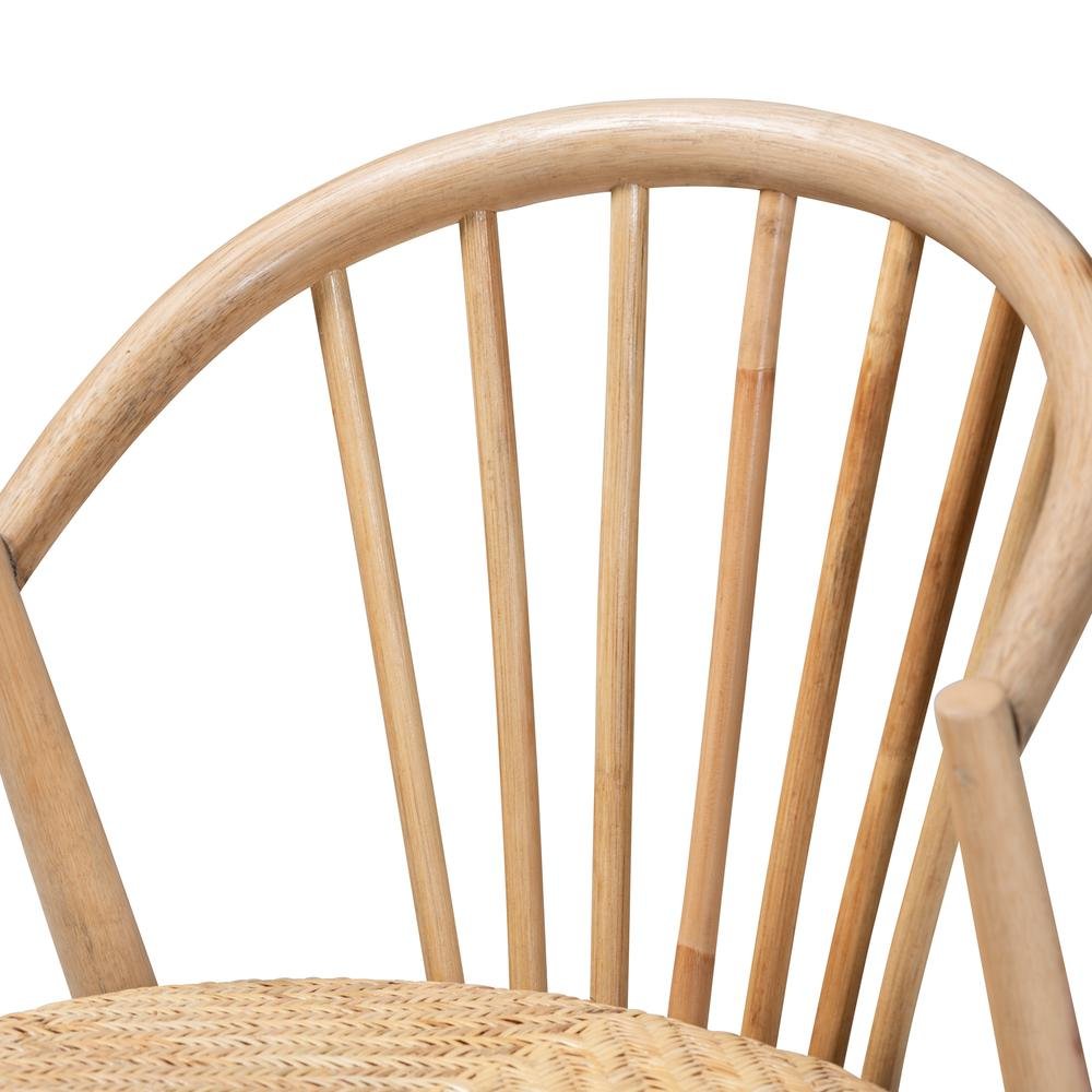 Natural Brown Finished Wood and Rattan Dining Chair
