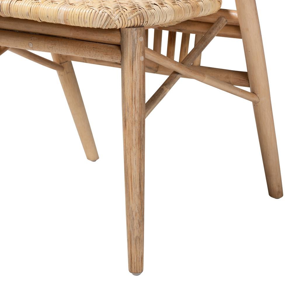 Natural Brown Finished Wood and Rattan Dining Chair