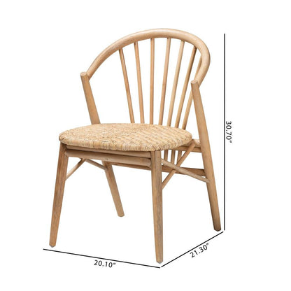 Natural Brown Finished Wood and Rattan Dining Chair