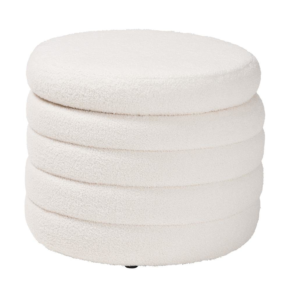 Tabitha Modern and Contemporary Ivory Boucle Upholstered Storage Ottoman