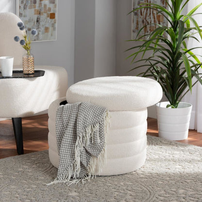 Tabitha Modern and Contemporary Ivory Boucle Upholstered Storage Ottoman