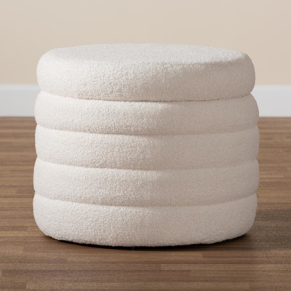 Tabitha Modern and Contemporary Ivory Boucle Upholstered Storage Ottoman