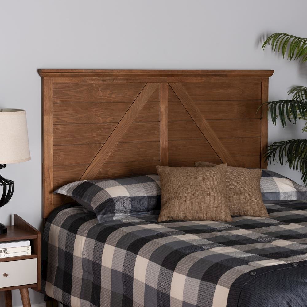 Yorick Classic and Traditional Ash Walnut Finished Wood Queen Size Headboard