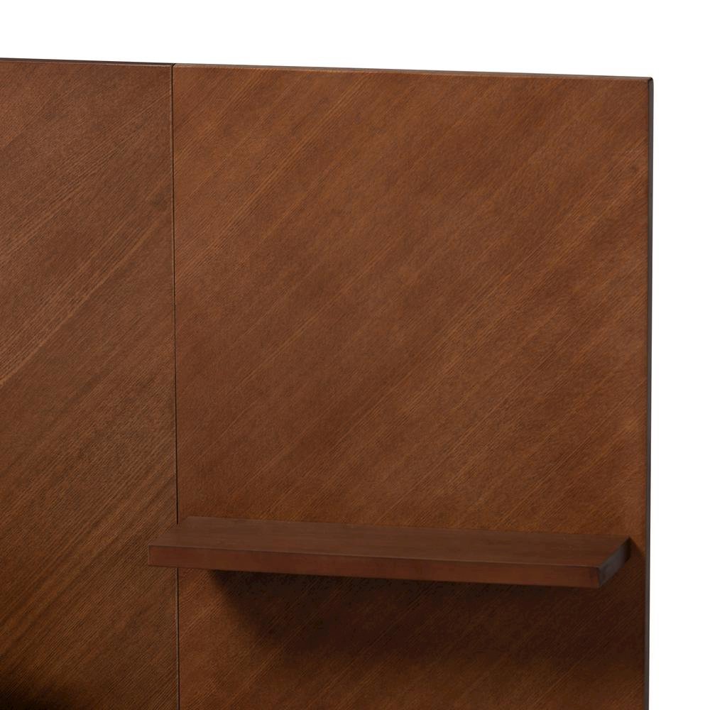 Walnut Finished Wood Queen Size Platform Storage Bed with Built-In Nightstands