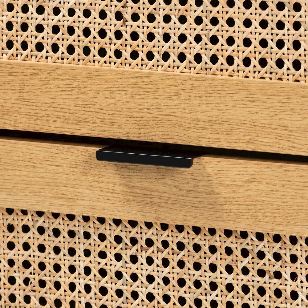 Black Metal 6-Drawer Storage Cabinet with Natural Rattan