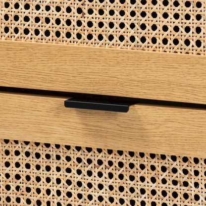 Black Metal 6-Drawer Storage Cabinet with Natural Rattan