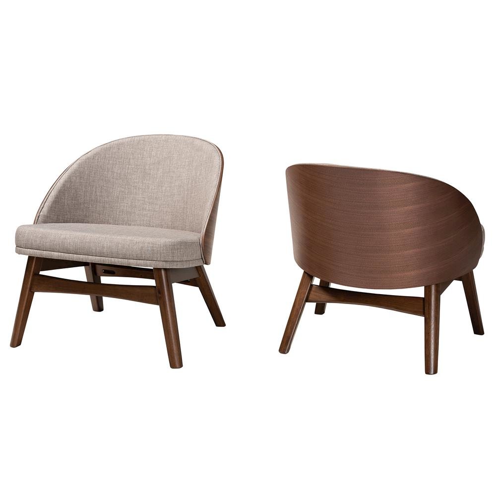 Grey Fabric and Walnut Brown Finished Wood 2-Piece Accent Chair Set