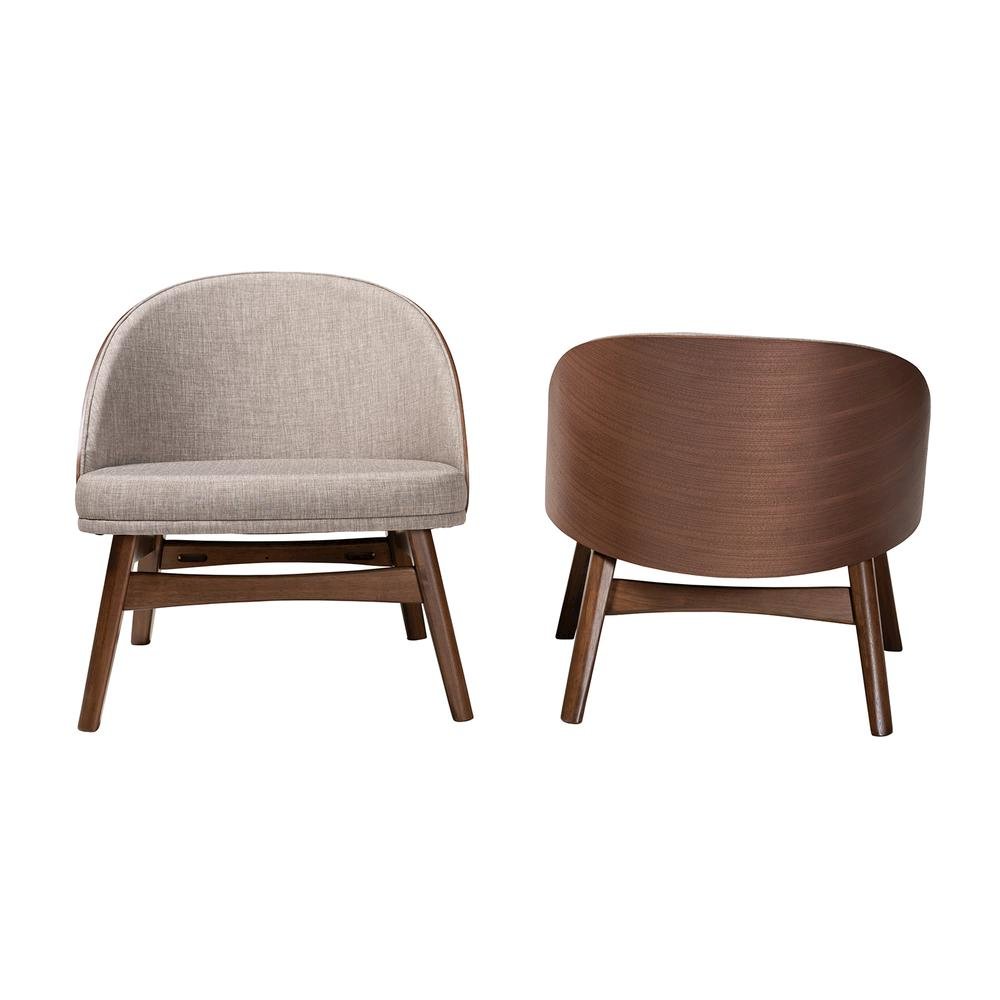 Grey Fabric and Walnut Brown Finished Wood 2-Piece Accent Chair Set