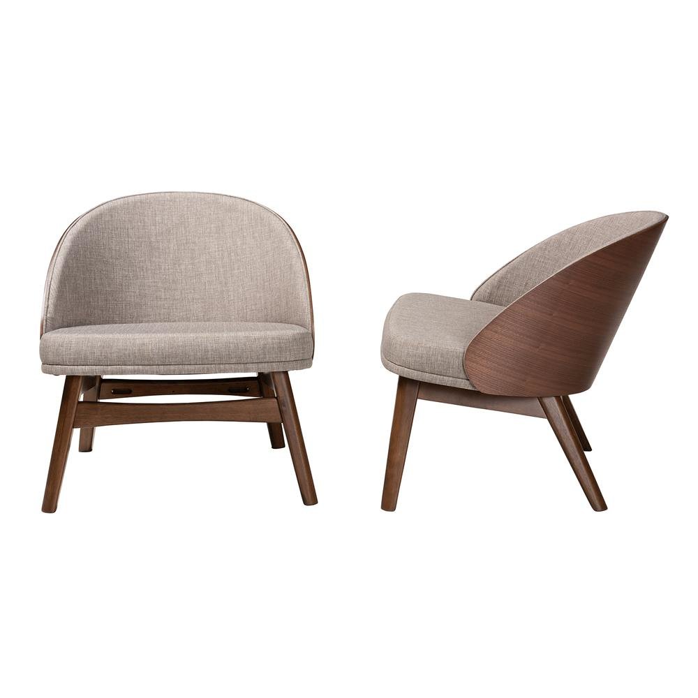 Grey Fabric and Walnut Brown Finished Wood 2-Piece Accent Chair Set