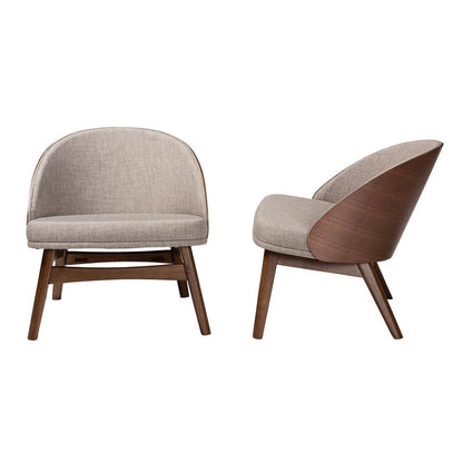 Grey Fabric and Walnut Brown Finished Wood 2-Piece Accent Chair Set