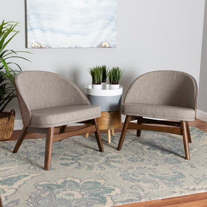 Grey Fabric and Walnut Brown Finished Wood 2-Piece Accent Chair Set