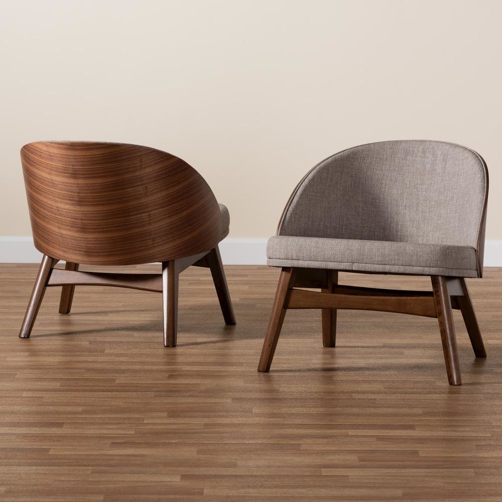Grey Fabric and Walnut Brown Finished Wood 2-Piece Accent Chair Set