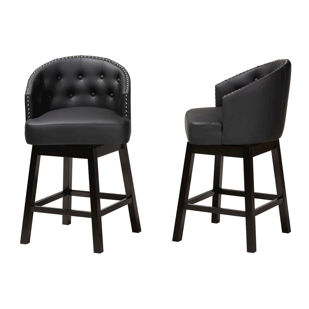 Leather and Espresso Brown Finished Wood 2-Piece Swivel Counter Stool Set