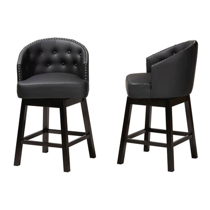 Leather and Espresso Brown Finished Wood 2-Piece Swivel Counter Stool Set