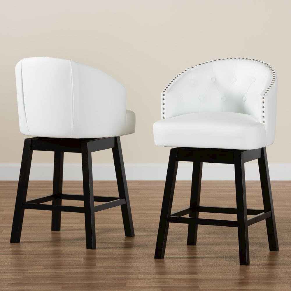 Leather and Espresso Brown Finished Wood 2-Piece Swivel Counter Stool Set