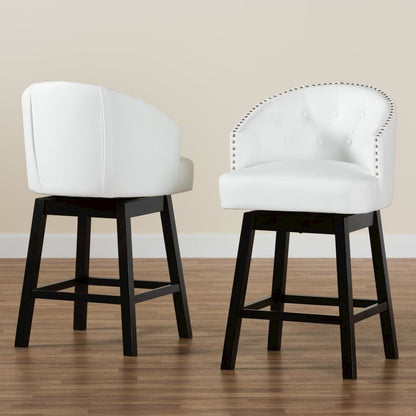 Leather and Espresso Brown Finished Wood 2-Piece Swivel Counter Stool Set