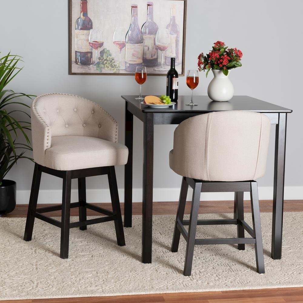 Espresso Brown Finished Wood 2-Piece Swivel Counter Stool Set