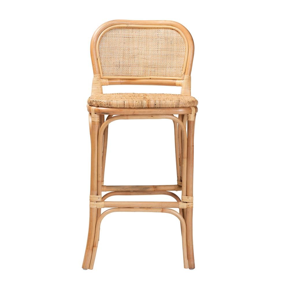 bali & pari Adrena Modern Bohemian Natural Brown Rattan Bar Stool