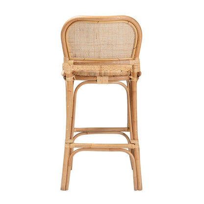 bali & pari Adrena Modern Bohemian Natural Brown Rattan Bar Stool