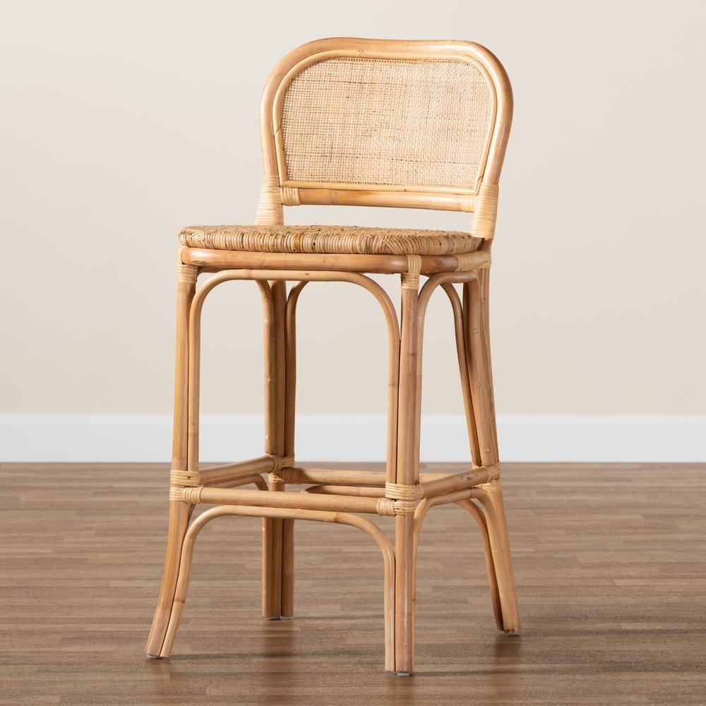 bali & pari Adrena Modern Bohemian Natural Brown Rattan Bar Stool