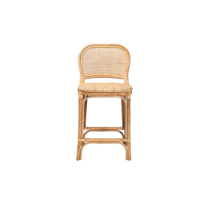 bali & pari Adrena Modern Bohemian Natural Brown Rattan Counter Stool