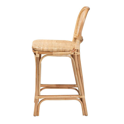 bali & pari Adrena Modern Bohemian Natural Brown Rattan Counter Stool