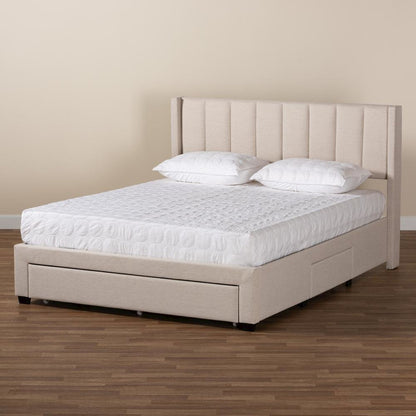 Transitional Beige Fabric Full Size 3-Drawer Storage Platform Bed