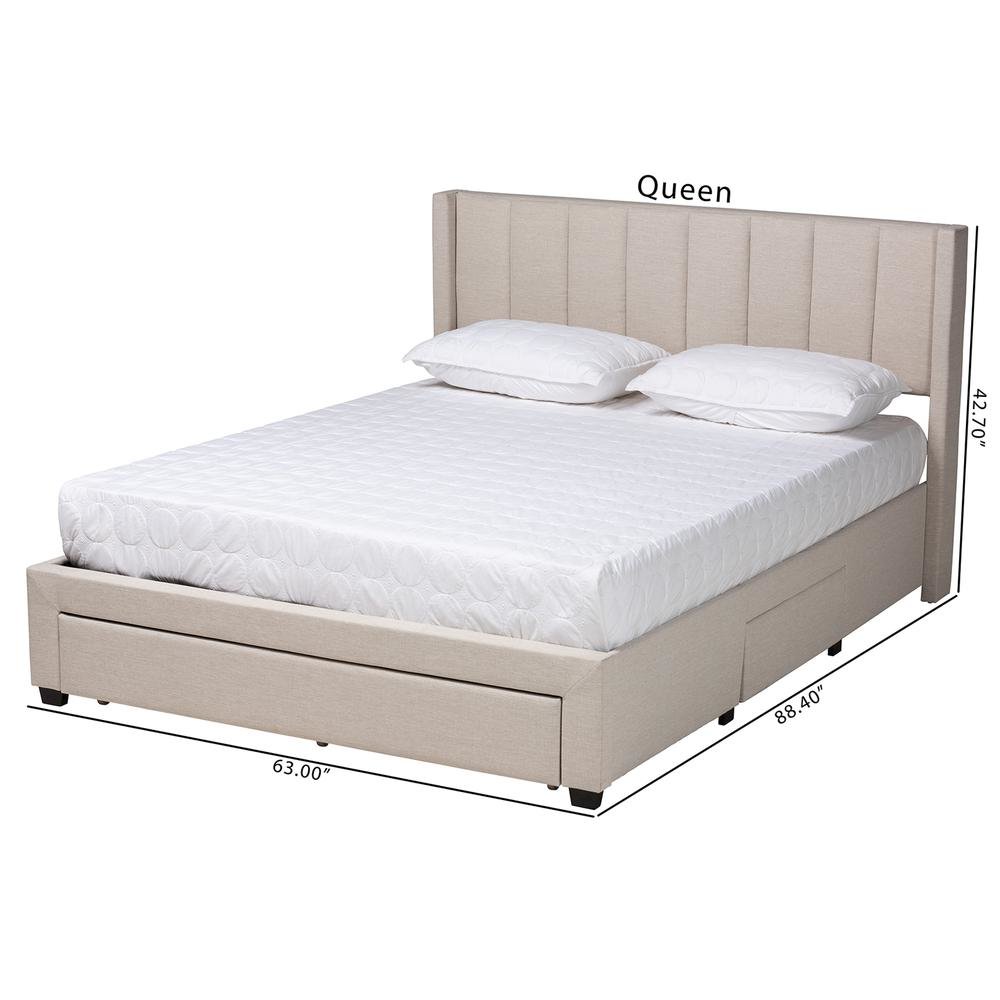 Transitional Beige Fabric Full Size 3-Drawer Storage Platform Bed