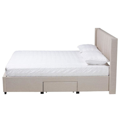 Transitional Beige Fabric Full Size 3-Drawer Storage Platform Bed