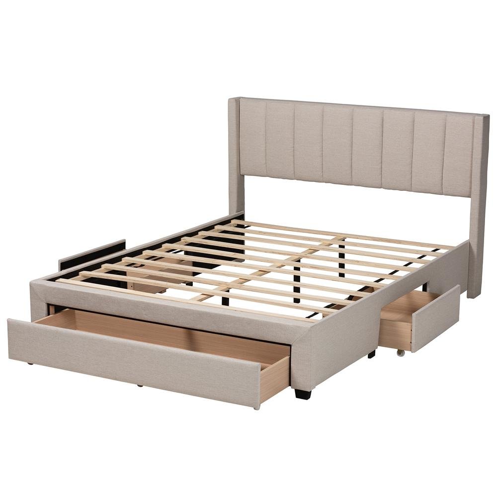 Transitional Beige Fabric Full Size 3-Drawer Storage Platform Bed