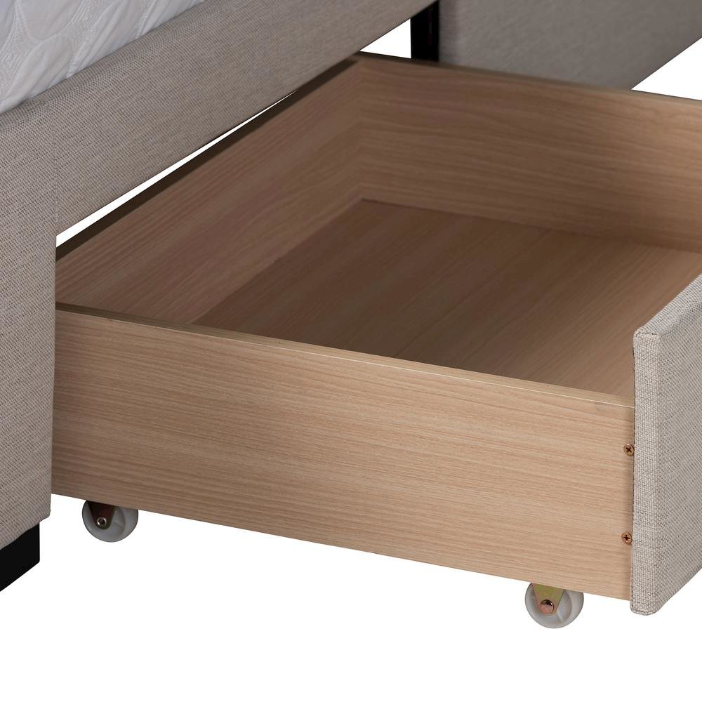 Transitional Beige Fabric Full Size 3-Drawer Storage Platform Bed