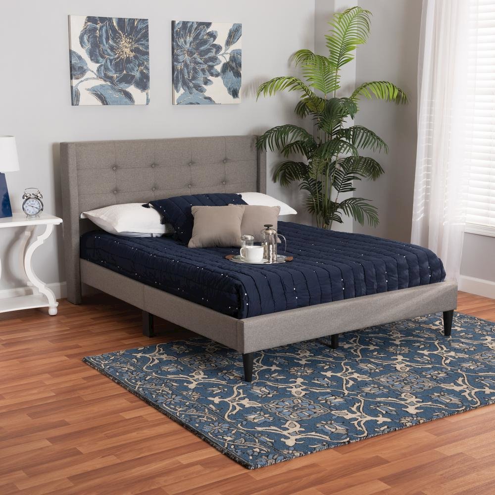 Transitional Grey Fabric Upholstered Full Size Platform Bed