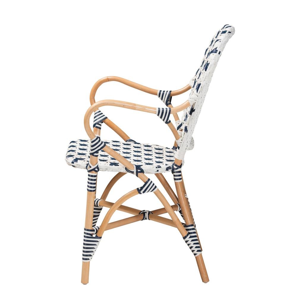 French Blue and White Weaving and Natural Rattan Bistro Chair