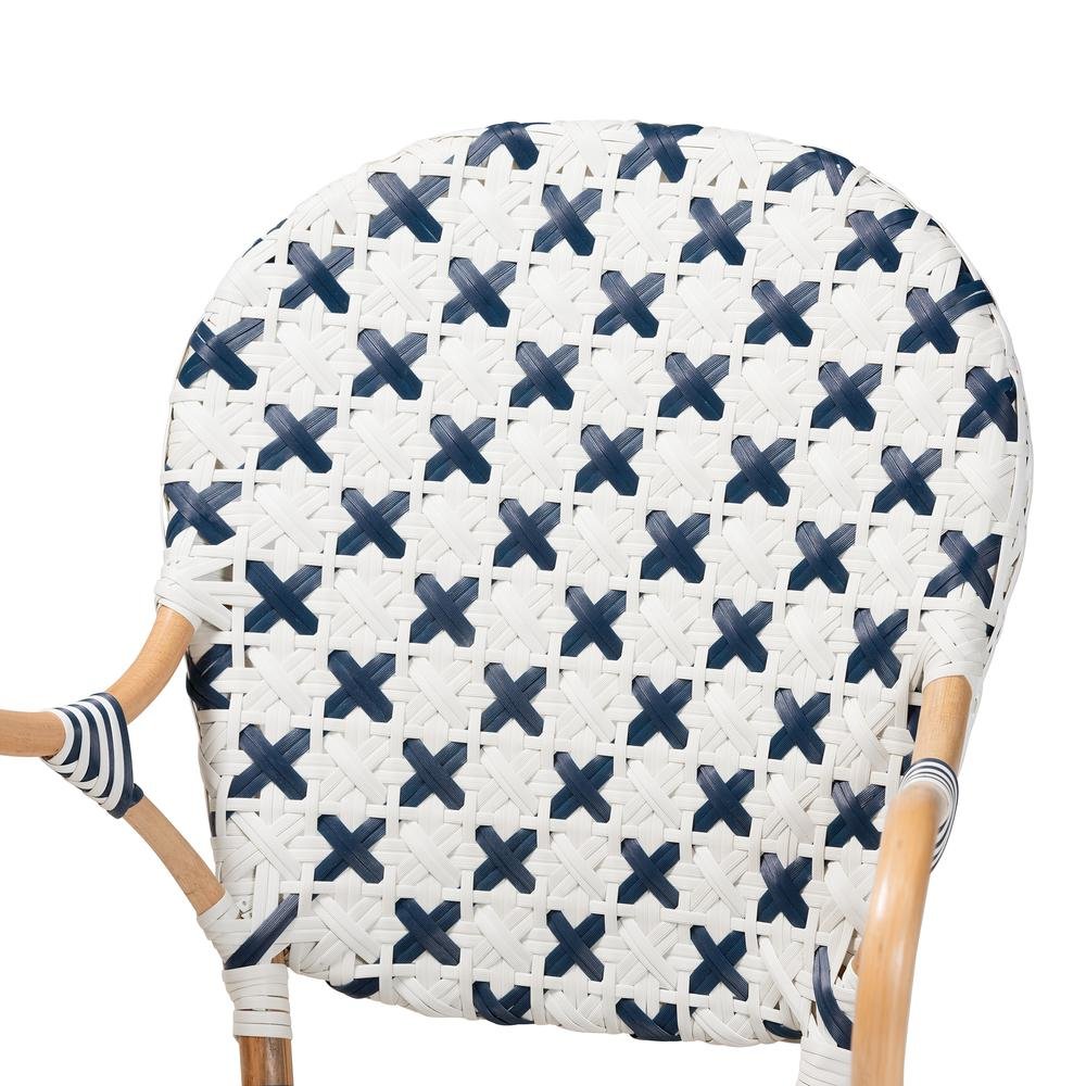 French Blue and White Weaving and Natural Rattan Bistro Chair