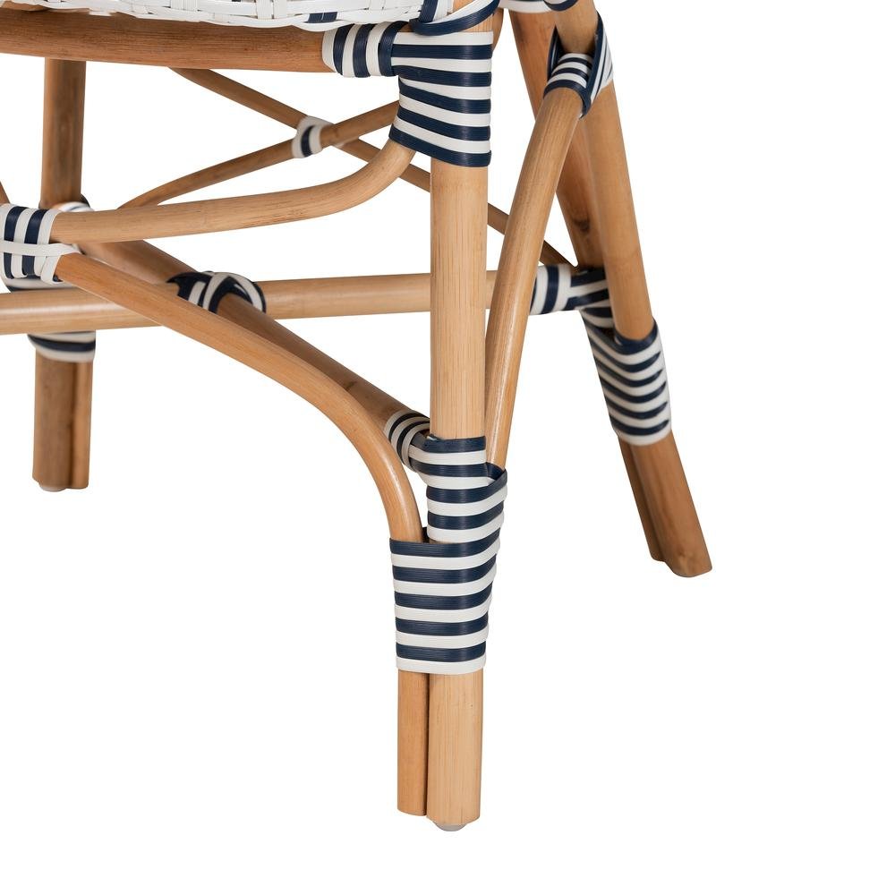French Blue and White Weaving and Natural Rattan Bistro Chair