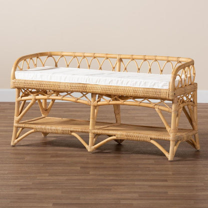 bali & pari Leryn Modern Bohemian Natural Brown Rattan Bench