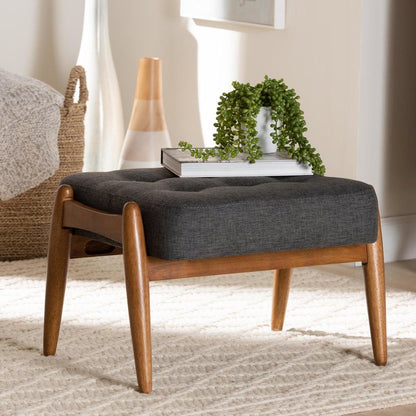 Walnut Brown Finished Wood Ottoman Footstool