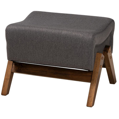 Dark Grey Fabric and Walnut Brown Finished Wood Ottoman
