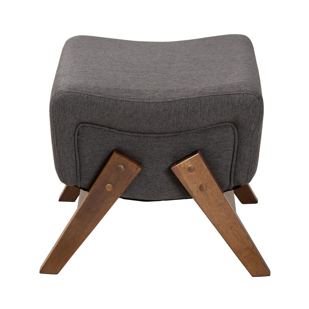Dark Grey Fabric and Walnut Brown Finished Wood Ottoman