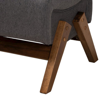 Dark Grey Fabric and Walnut Brown Finished Wood Ottoman
